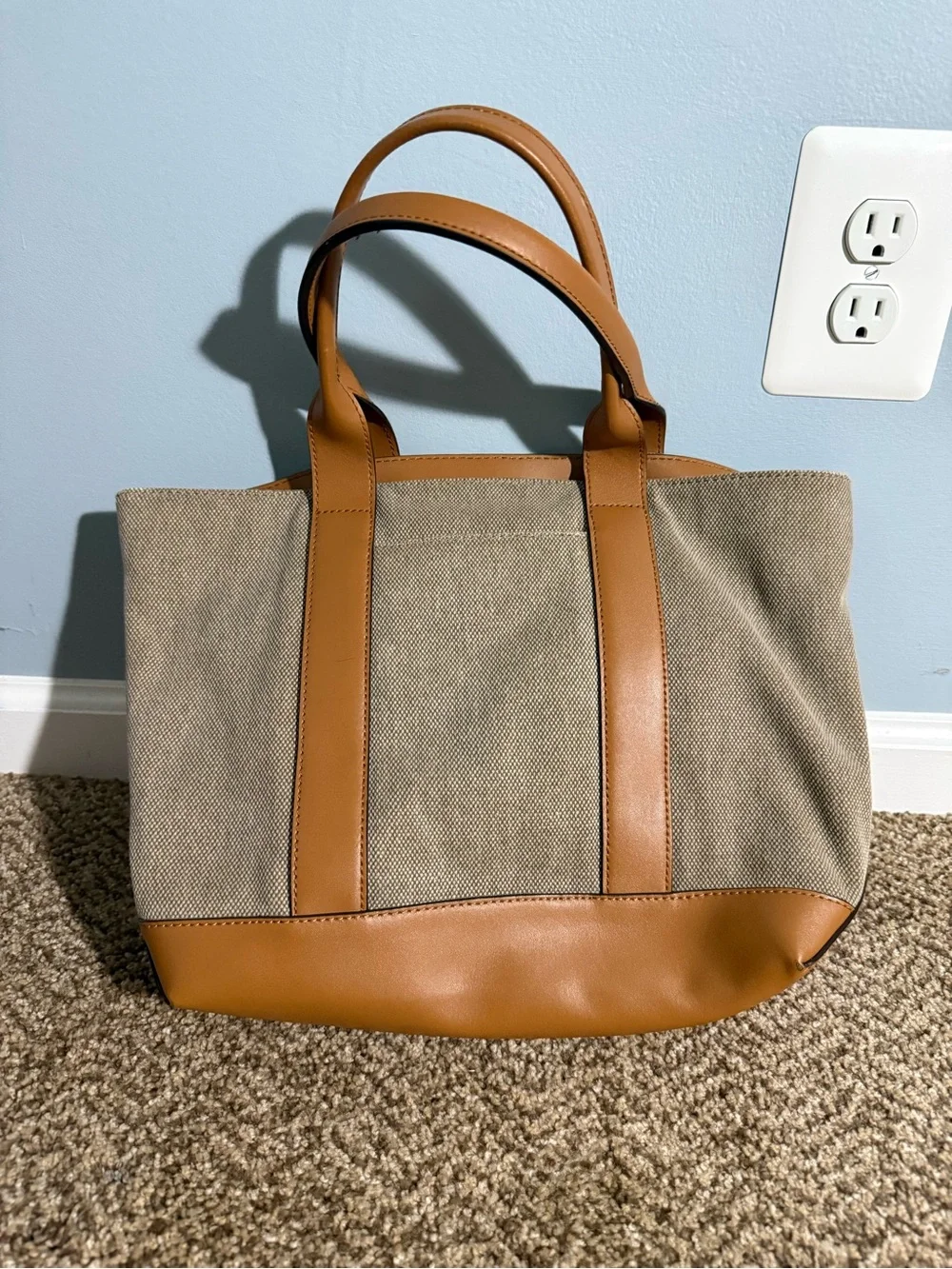 Michael Kors Beige Canvas Tote with Tan Leather Trim